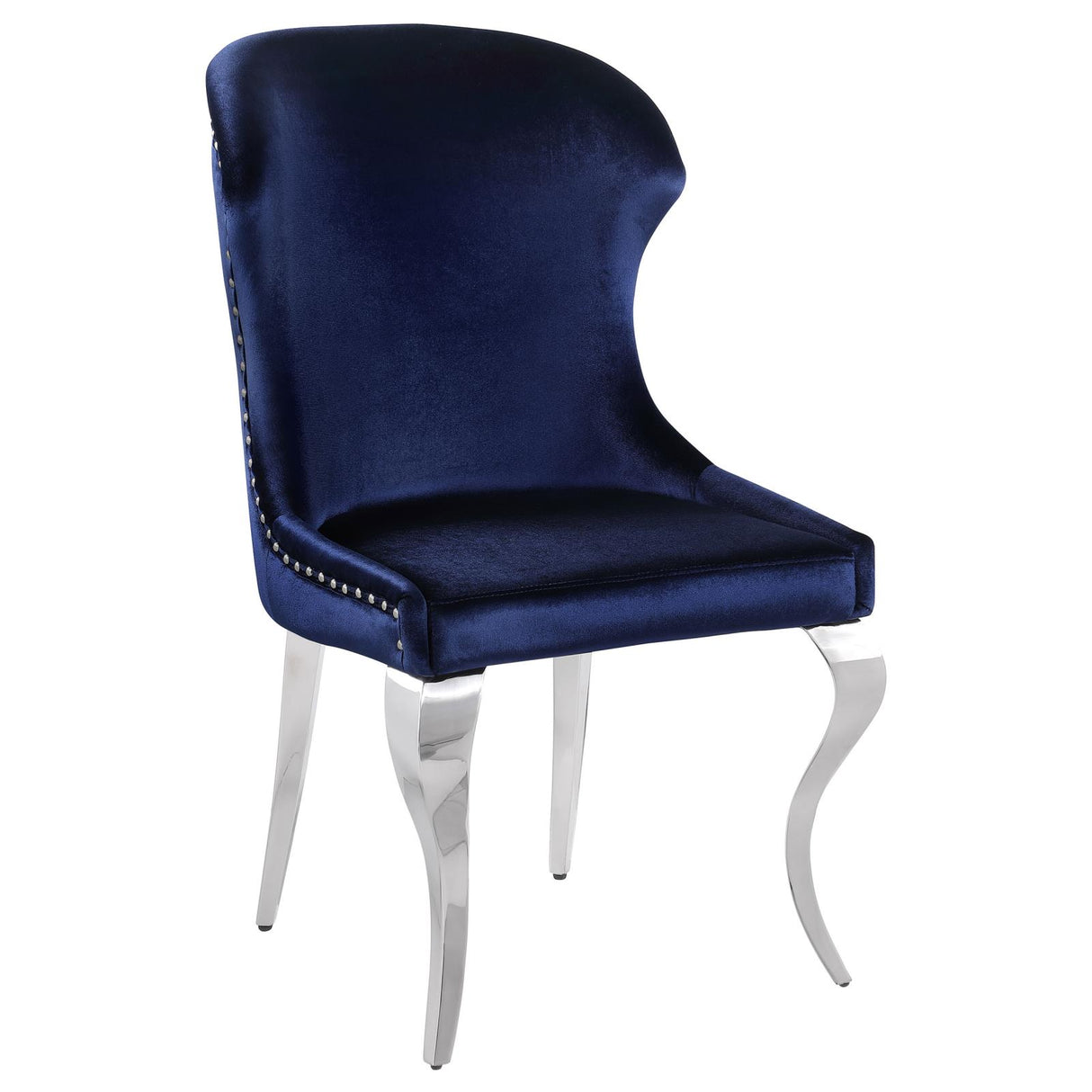 Cheyanne Upholstered Wingback Side Chair with Nailhead Trim Chrome and Ink Blue (Set of 2) from Coaster - Luna Furniture