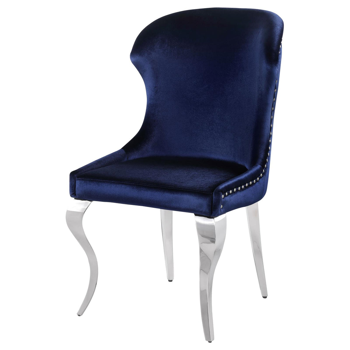 Cheyanne Upholstered Wingback Side Chair with Nailhead Trim Chrome and Ink Blue (Set of 2) from Coaster - Luna Furniture