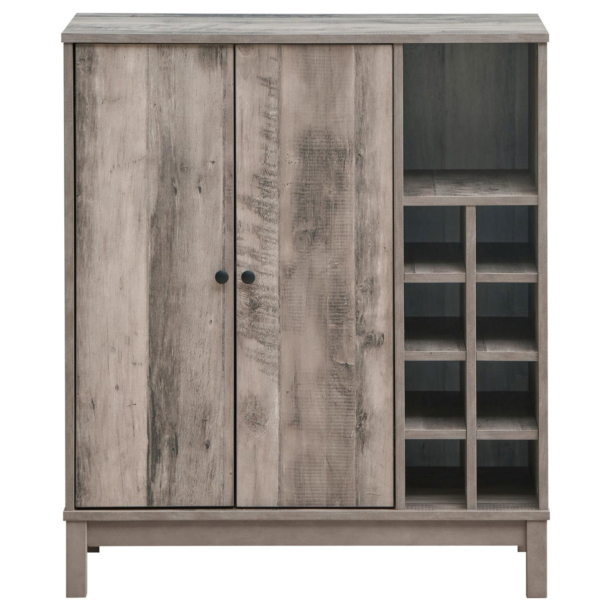 Cheyenne Weathered Acacia 2-Door Wine Cabinet with Stemware Rack from Coaster - Luna Furniture