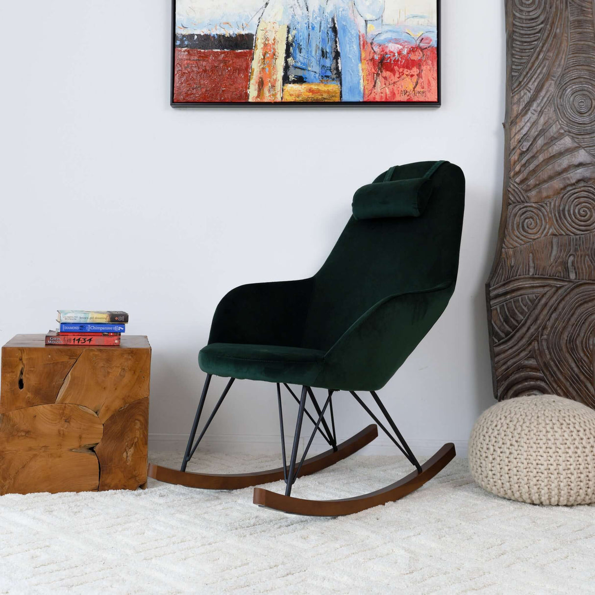 Chloe Mid Century Modern Rocker Livingroom and Bedroom Chair Green Velvet - AFC00084 - Luna Furniture