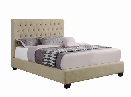 Chloe Tufted Upholstered California King Bed Oatmeal from Coaster - Luna Furniture