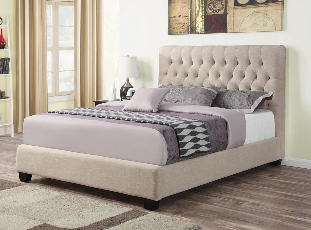 Chloe Tufted Upholstered California King Bed Oatmeal from Coaster - Luna Furniture