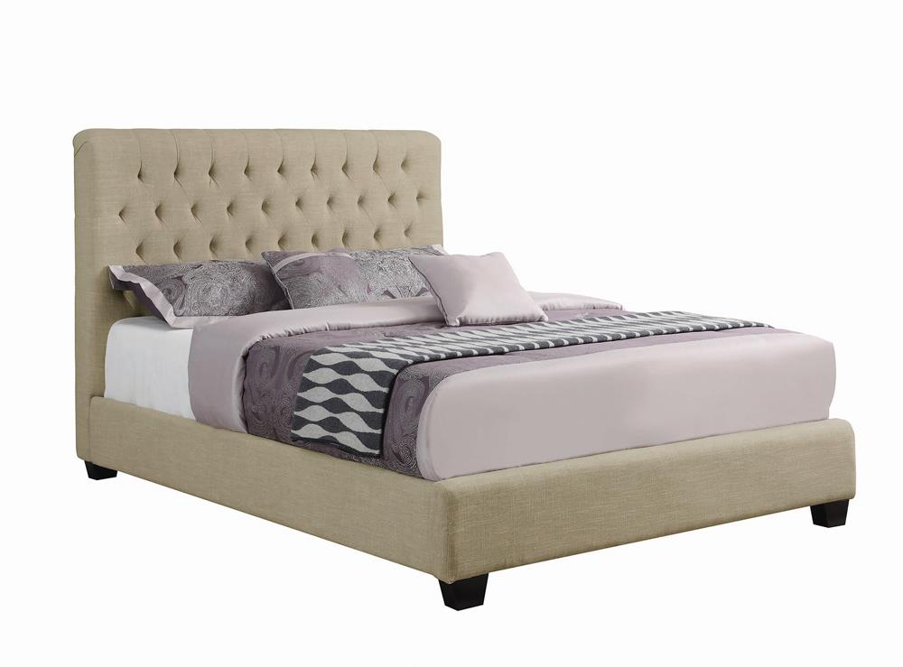 Chloe Tufted Upholstered Eastern King Bed Oatmeal from Coaster - Luna Furniture