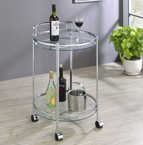 Chrissy Chrome Round Glass Bar Cart from Coaster - Luna Furniture