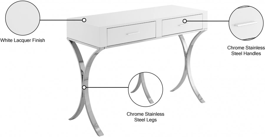 Monroe Chrome Vanity | Desk | Console Table from Meridian - Luna Furniture