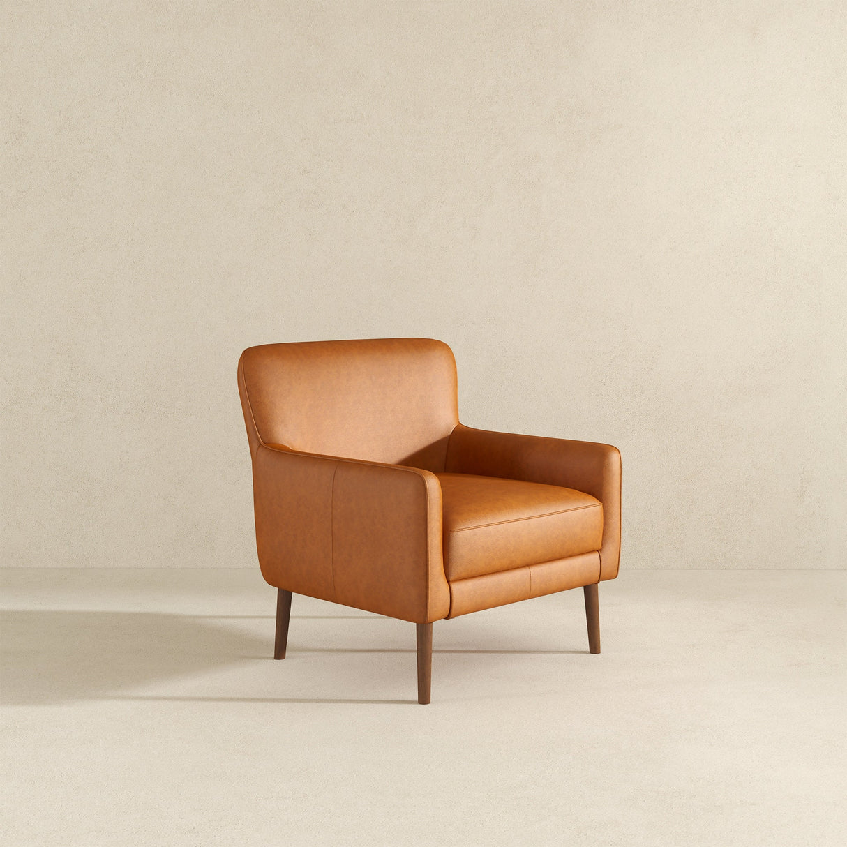 Claire Mid-Century Modern Genuine Leather Lounge Chair in Tan - AFC00254 - Luna Furniture