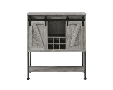 Claremont Gray Driftwood Sliding Door Bar Cabinet with Lower Shelf from Coaster - Luna Furniture