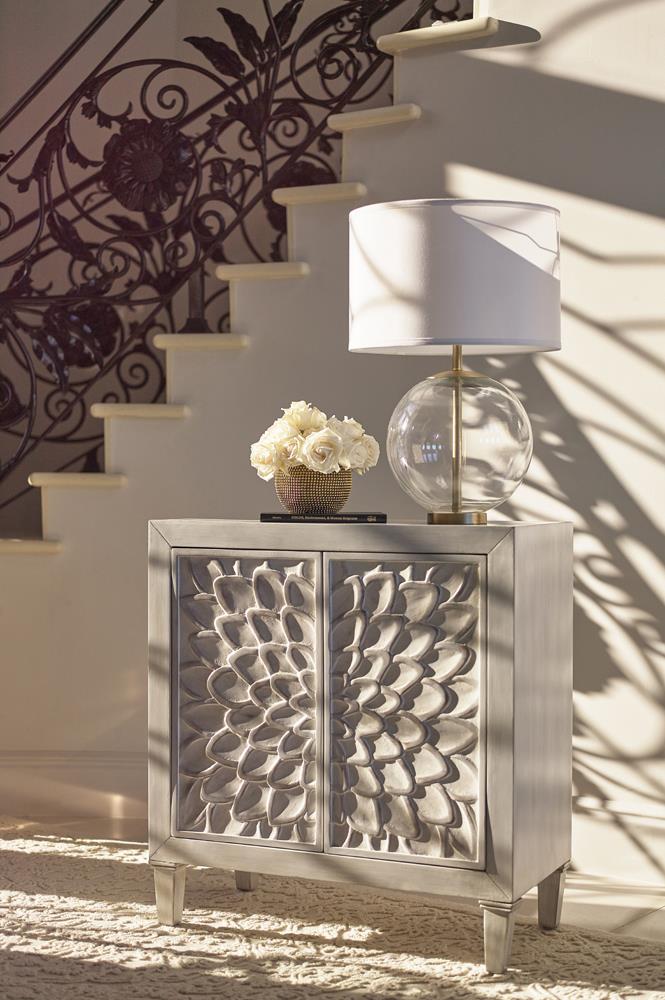 Clarkia White Accent Cabinet with Floral Carved Door from Coaster - Luna Furniture