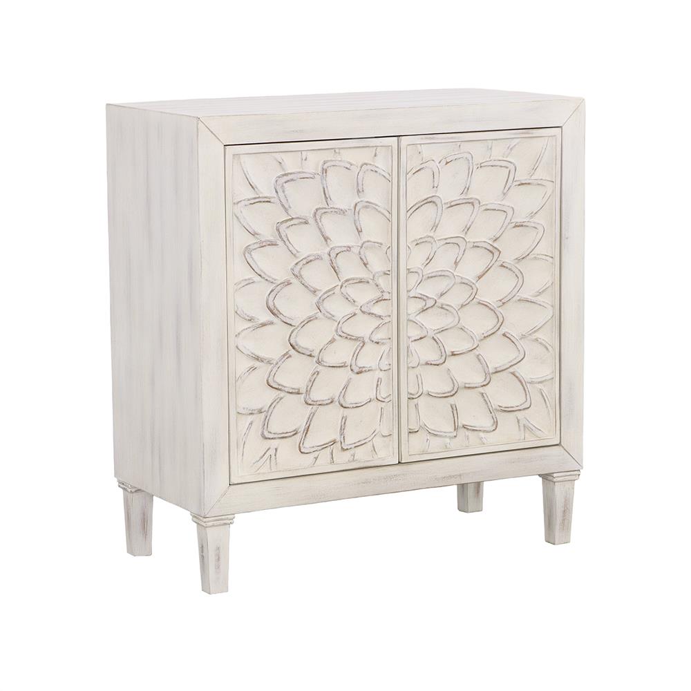 Clarkia White Accent Cabinet with Floral Carved Door from Coaster - Luna Furniture