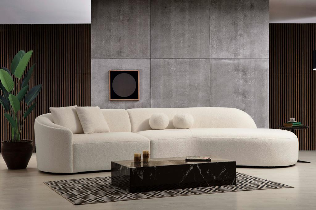 Cloe Ivory Boucle RAF Curved Sectional - CLOEBOUCLE-SECRAF - Luna Furniture