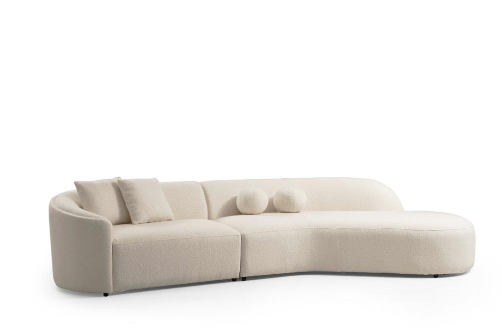 Cloe Ivory Boucle RAF Curved Sectional - CLOEBOUCLE-SECRAF - Luna Furniture