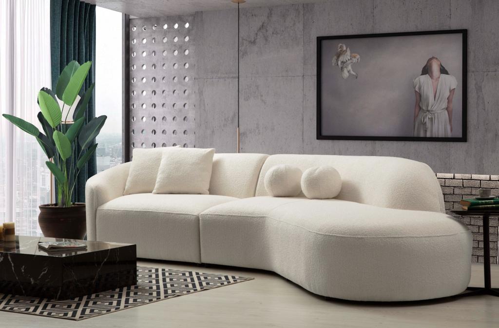 Cloe Ivory Boucle RAF Curved Sectional - CLOEBOUCLE-SECRAF - Luna Furniture