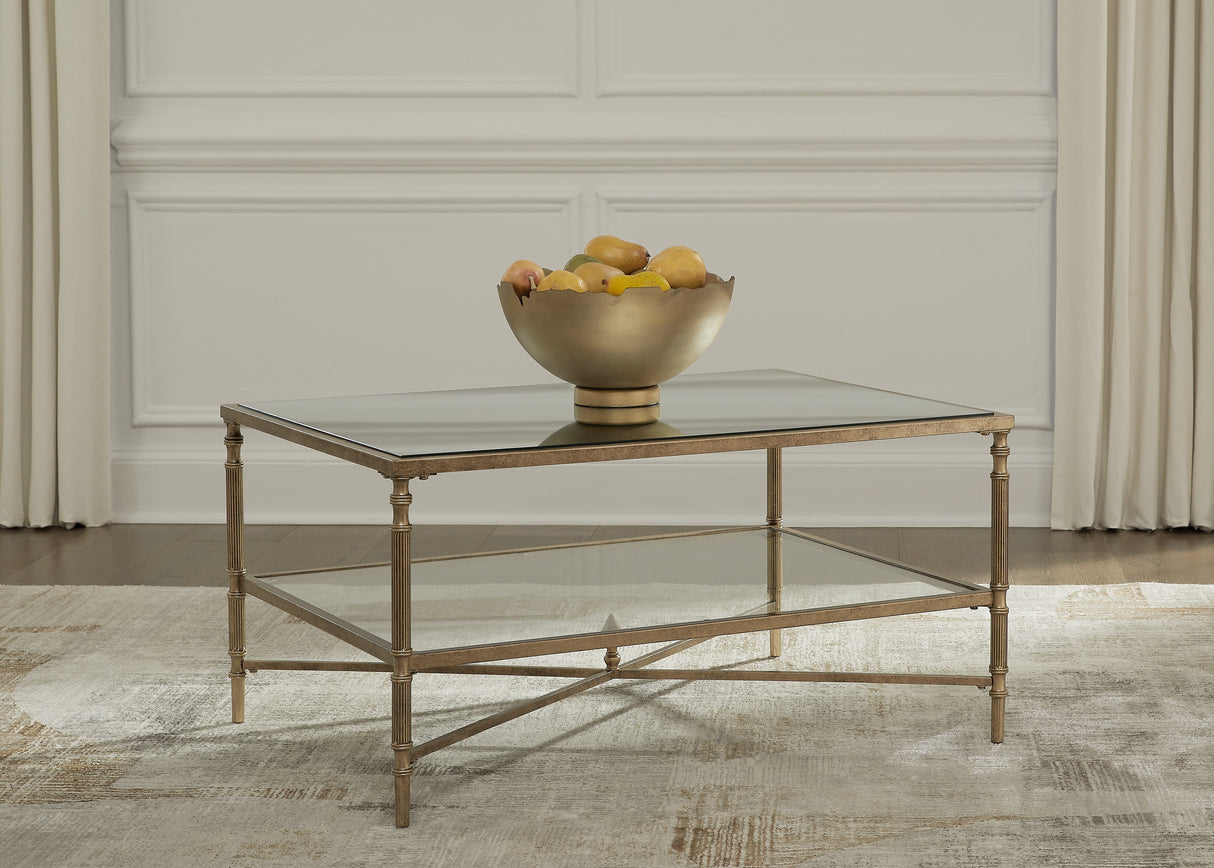 Cloverty Aged Gold Finish Coffee Table - T440-1 - Luna Furniture