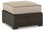 Coastline Bay Brown Outdoor Ottoman with Cushion from Ashley - Luna Furniture