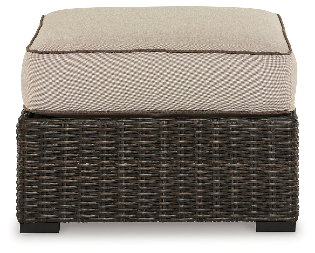 Coastline Bay Brown Outdoor Ottoman with Cushion from Ashley - Luna Furniture