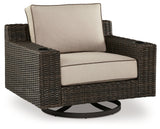 Coastline Bay Brown Outdoor Swivel Lounge with Cushion from Ashley - Luna Furniture