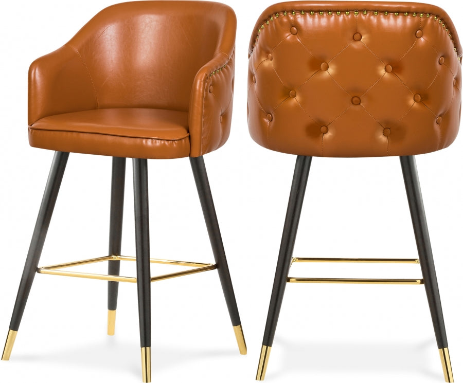 Barbosa Cognac Faux Leather Bar | Counter Stool, Set of 2 from Meridian - Luna Furniture