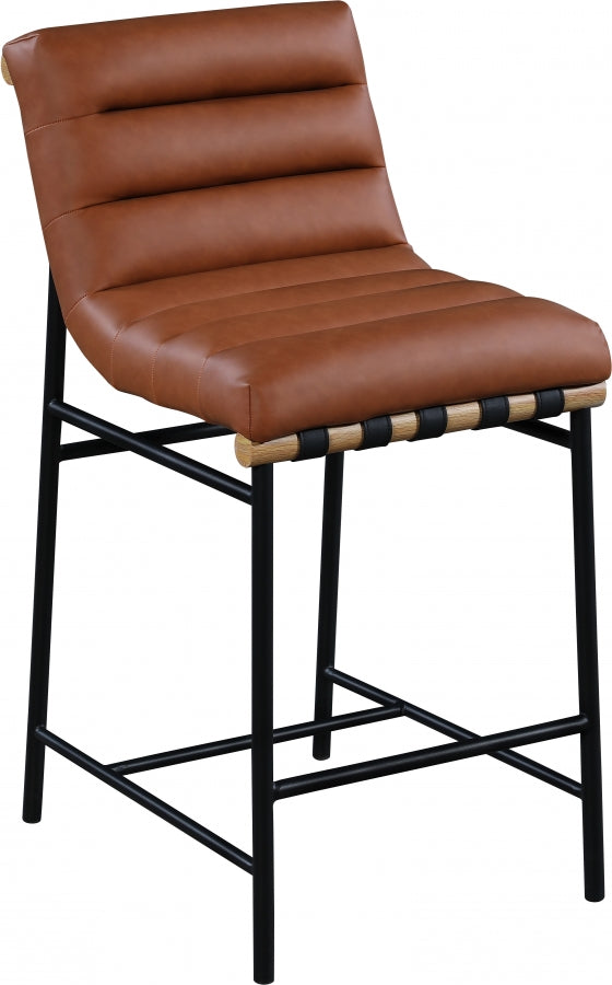 Burke Cognac Faux Leather Counter Stool from Meridian - Luna Furniture