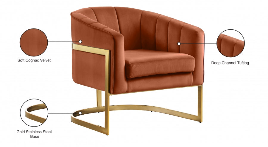 Carter Cognac Velvet Accent Chair from Meridian - Luna Furniture