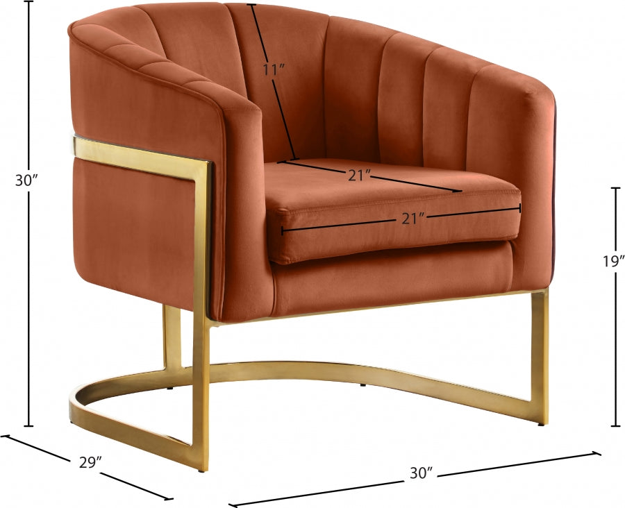 Carter Cognac Velvet Accent Chair from Meridian - Luna Furniture