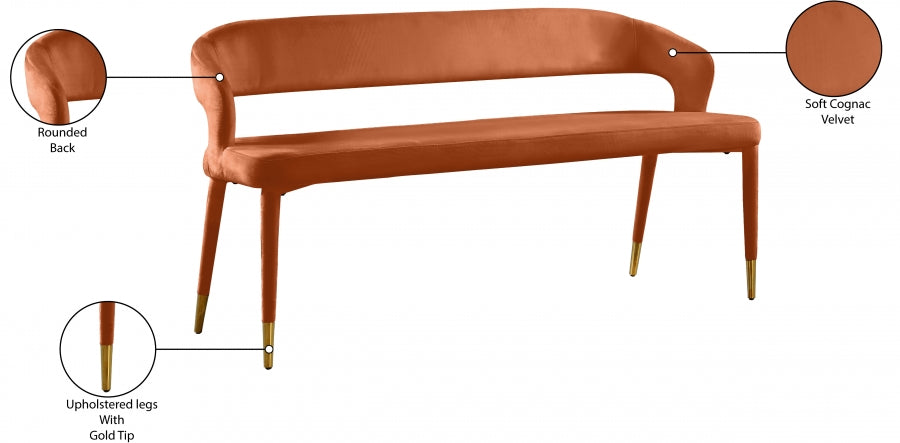 Destiny Cognac Velvet Bench from Meridian - Luna Furniture