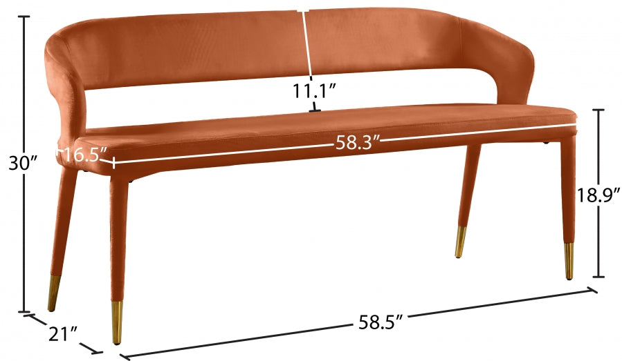 Destiny Cognac Velvet Bench from Meridian - Luna Furniture