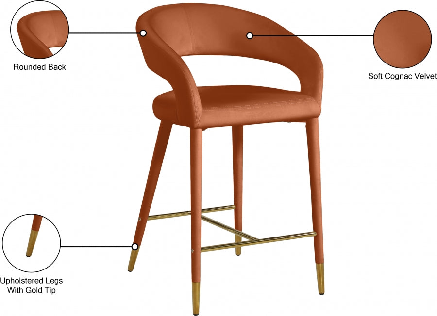 Destiny Cognac Velvet Stool from Meridian - Luna Furniture