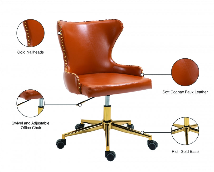 Hendrix Cognac Faux Leather Office Chair from Meridian - Luna Furniture