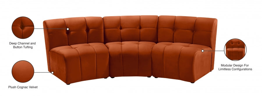 Limitless Cognac Modular Velvet Sofa from Meridian - Luna Furniture