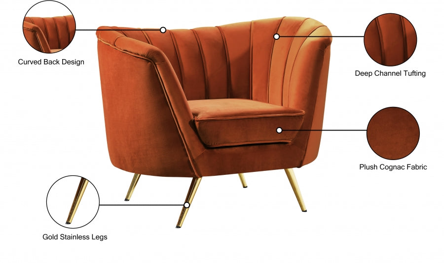 Margo Cognac Velvet Chair from Meridian - Luna Furniture