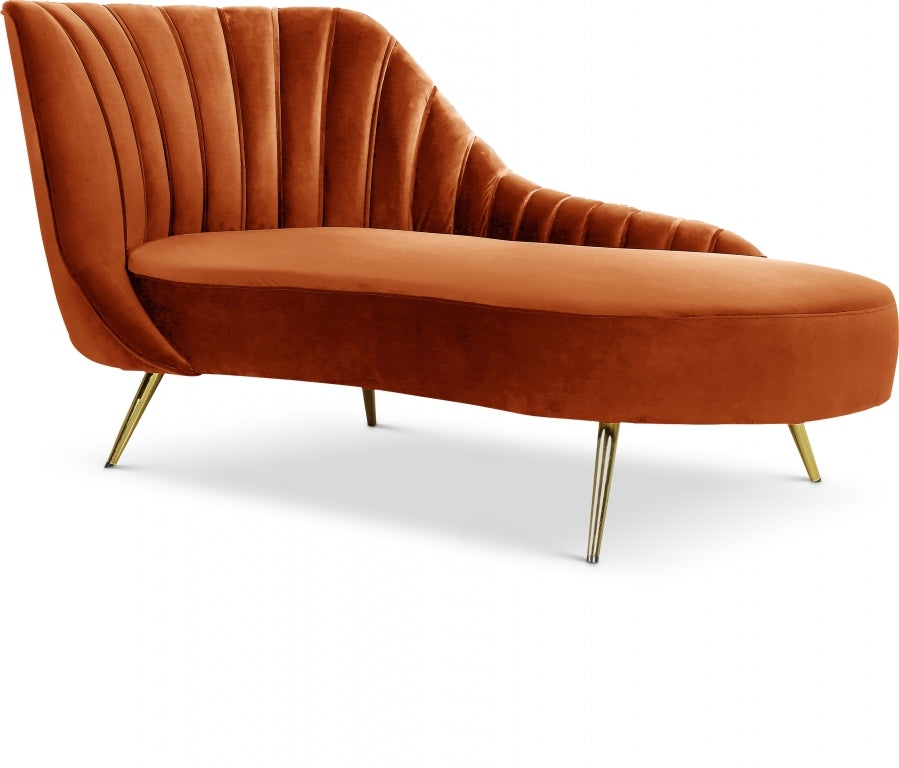 Margo Cognac Velvet Chaise Lounge from Meridian - Luna Furniture