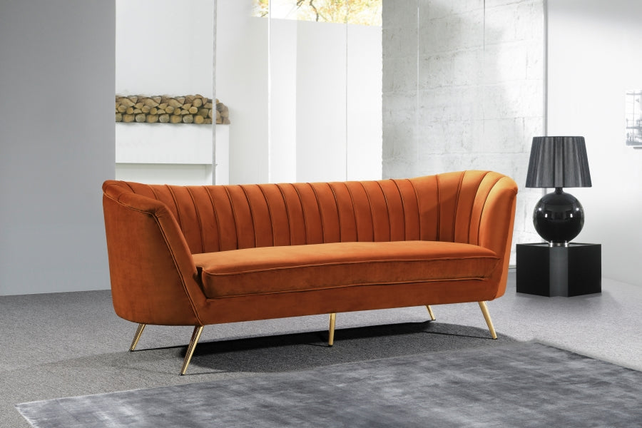 Margo Cognac Velvet Sofa from Meridian - Luna Furniture