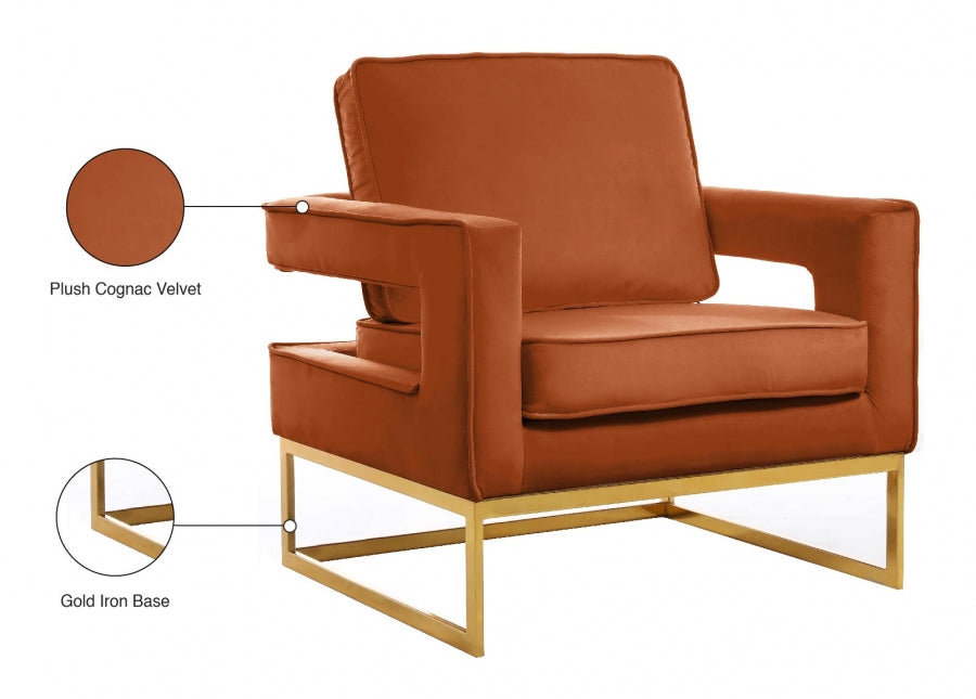 Cognac Noah Velvet Accent Chair - 511Cognac - Luna Furniture
