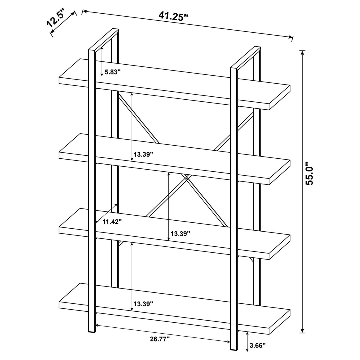 Cole Gray Driftwood/Gunmetal 4-Shelf Bookcase from Coaster - Luna Furniture