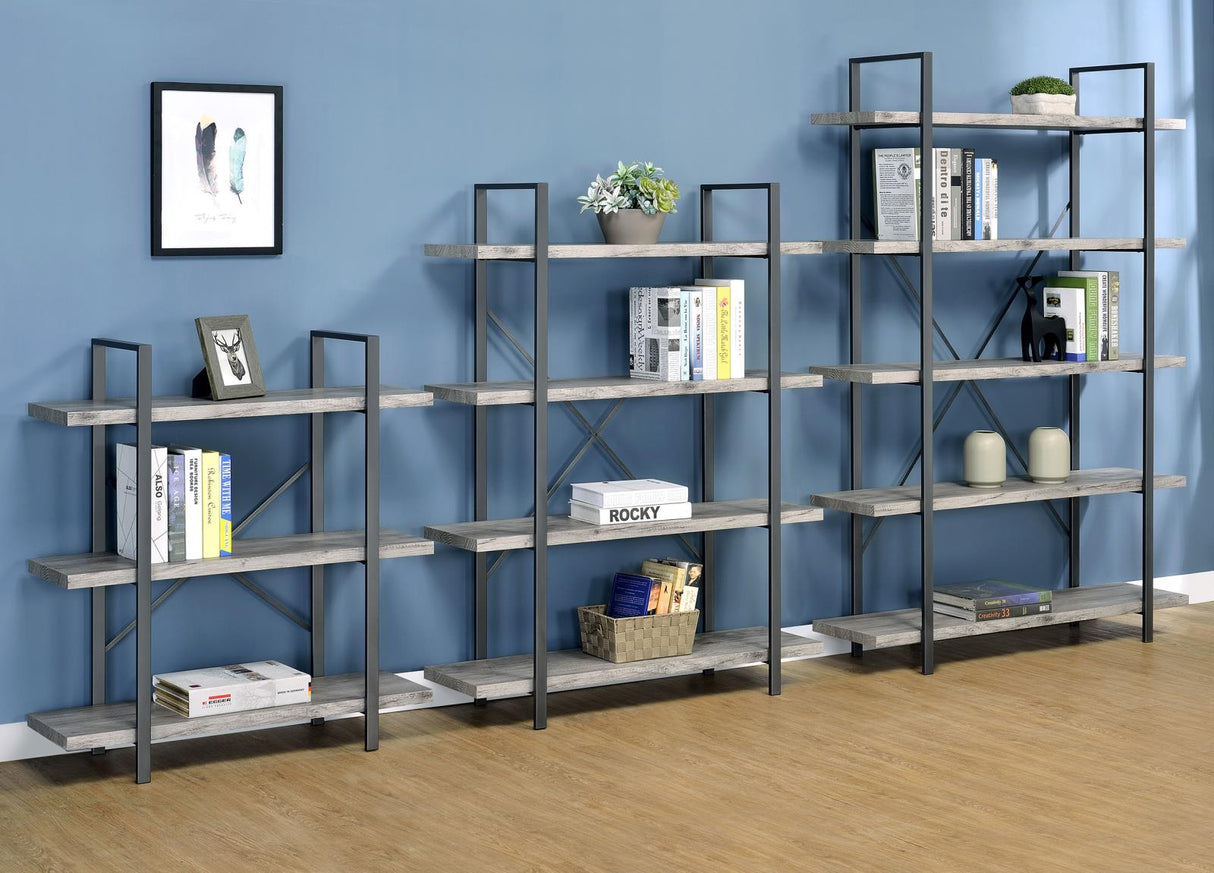 Cole Gray Driftwood/Gunmetal 4-Shelf Bookcase from Coaster - Luna Furniture