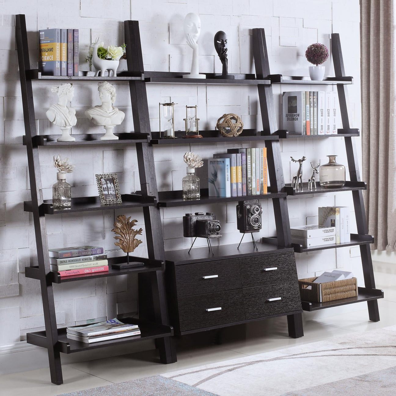 Colella Cappuccino 3-Piece Storage Ladder Bookcase Set from Coaster - Luna Furniture