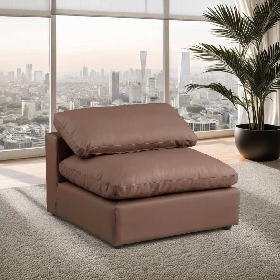 Comfy Faux Leather Armless Chair Brown from Meridian - Luna Furniture