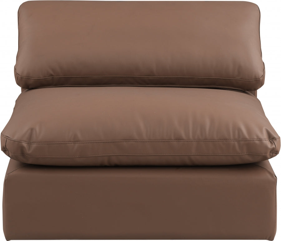 Comfy Faux Leather Armless Chair Brown from Meridian - Luna Furniture