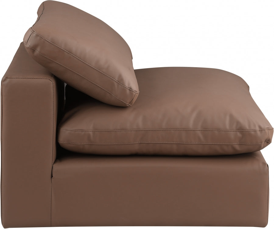 Comfy Faux Leather Armless Chair Brown from Meridian - Luna Furniture