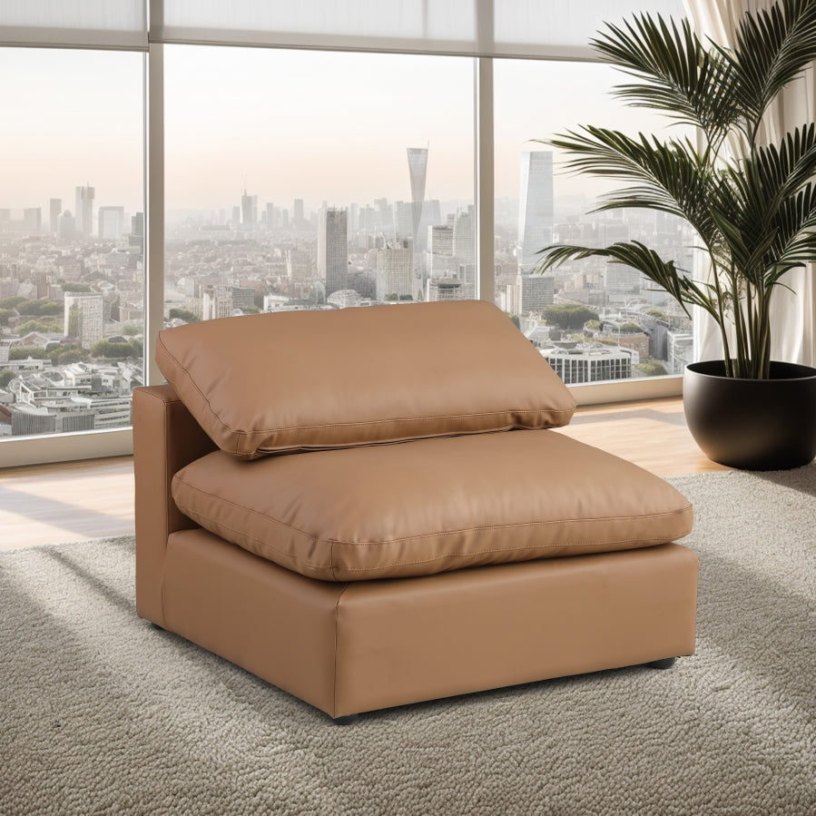 Comfy Faux Leather Armless Chair Cognac from Meridian - Luna Furniture