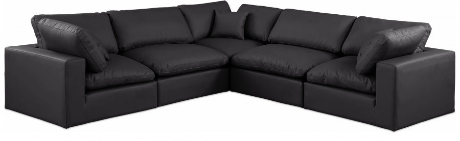 Comfy Faux Leather Sectional Black from Meridian - Luna Furniture