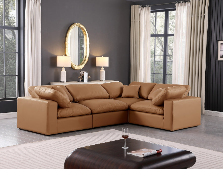 Comfy Faux Leather Sectional Cognac from Meridian - Luna Furniture