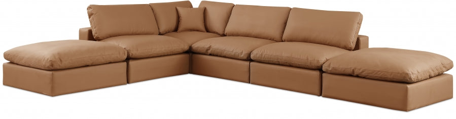 Comfy Faux Leather Sectional Cognac from Meridian - Luna Furniture