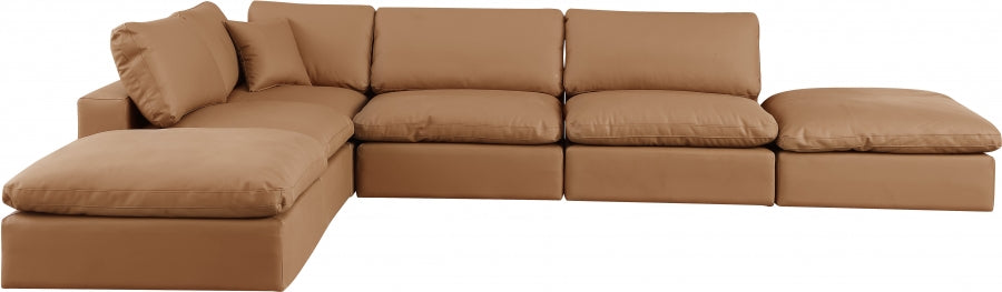 Comfy Faux Leather Sectional Cognac from Meridian - Luna Furniture