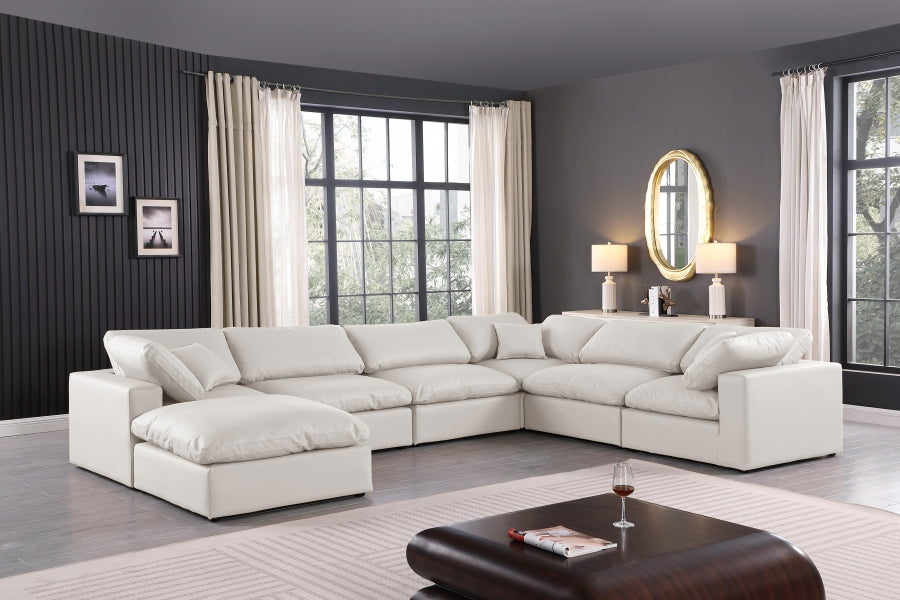 Comfy Faux Leather Sectional Cream from Meridian - Luna Furniture