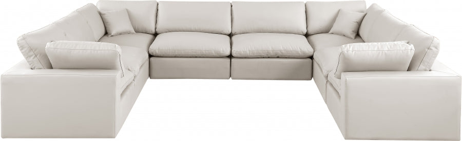 Comfy Faux Leather Sectional Cream from Meridian - Luna Furniture