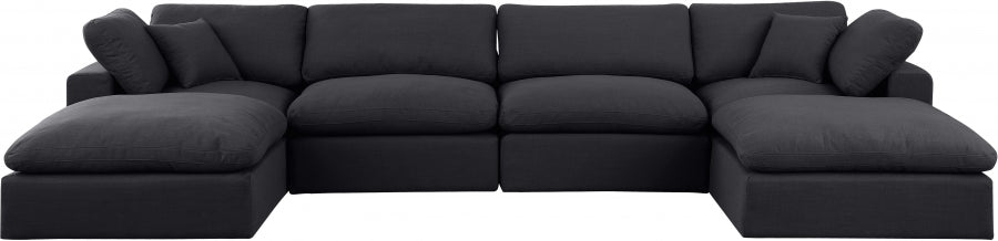 Comfy Linen Textured Fabric Sectional Black from Meridian - Luna Furniture