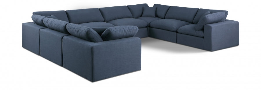 Comfy Linen Textured Fabric Sectional Blue from Meridian - Luna Furniture