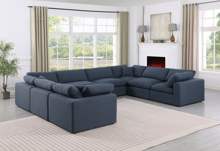 Comfy Linen Textured Fabric Sectional Blue from Meridian - Luna Furniture