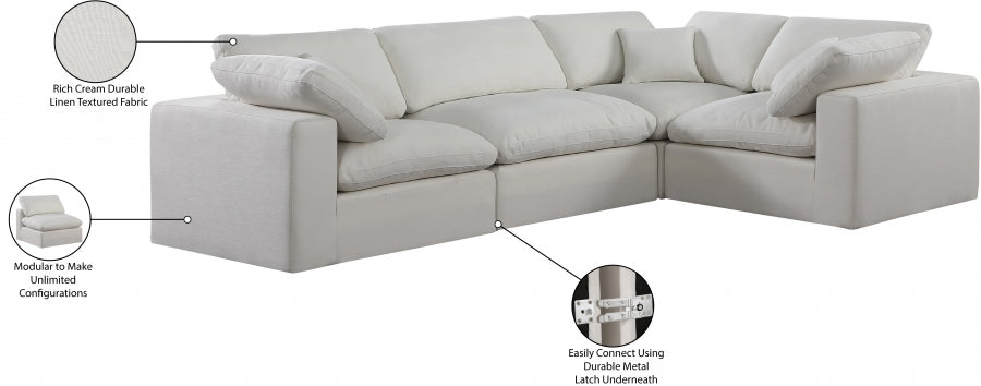 Comfy Linen Textured Fabric Sectional Cream from Meridian - Luna Furniture